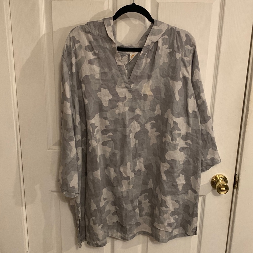 NEW C&C California 100^ Linen Women’s Hooded Short Sleeve Tunic